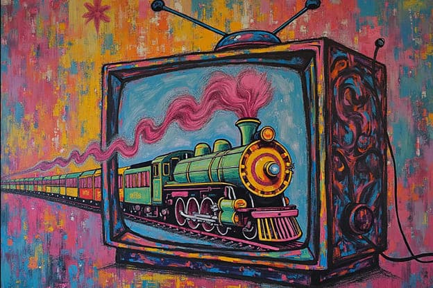 Retro Tv Steam Locomotive Pink Smoke Colorful