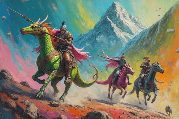 Knight Dragon Mount Warriors Mountain Battle Colorful