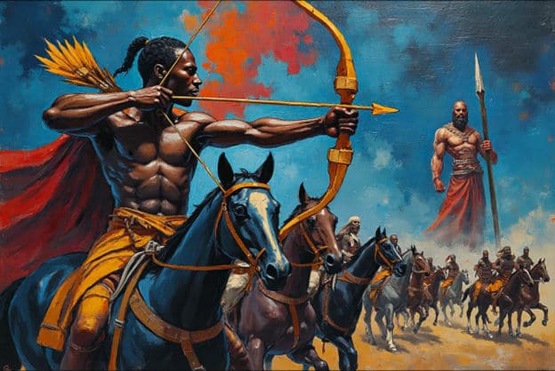 Archer Warrior Mounted Riders Giant Figure Spear Desert