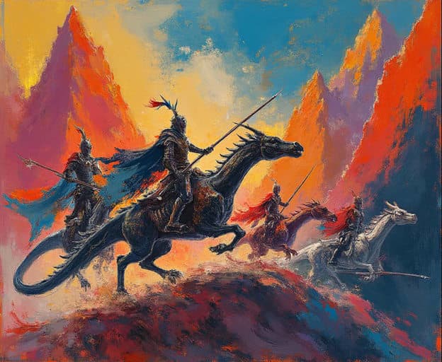 Dragon Mounted Knights Warriors Mountain Battle Colorful