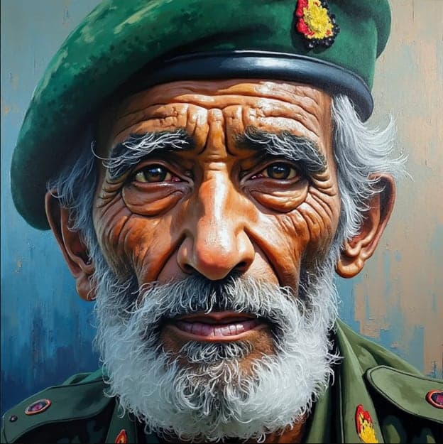 Elder Man Green Beret Closeup Portrait