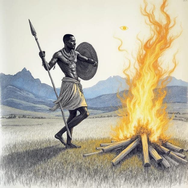 African Warrior Spear Bonfire Sepia
