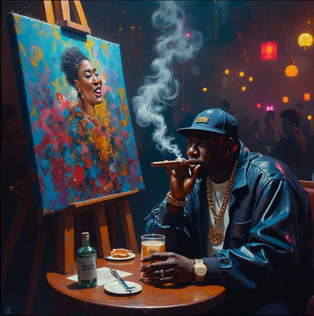 Man Cigar Smoking Painting Easel Nightclub