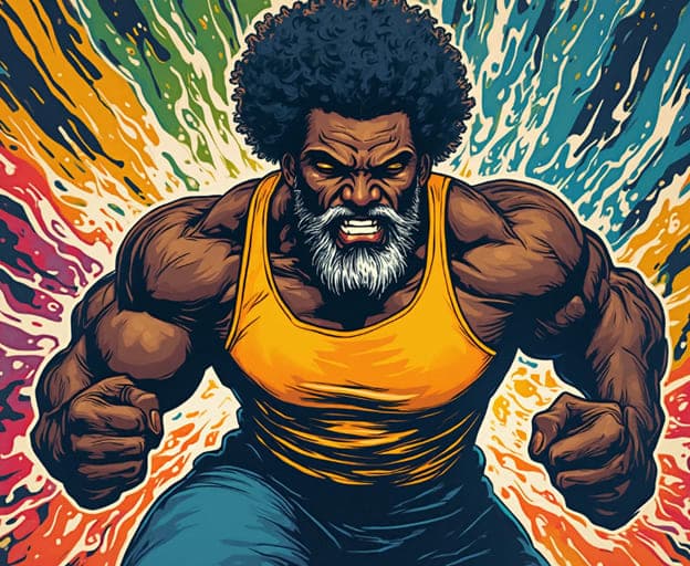 Muscular Angry Man Afro Yellow Tank Comic Explosion