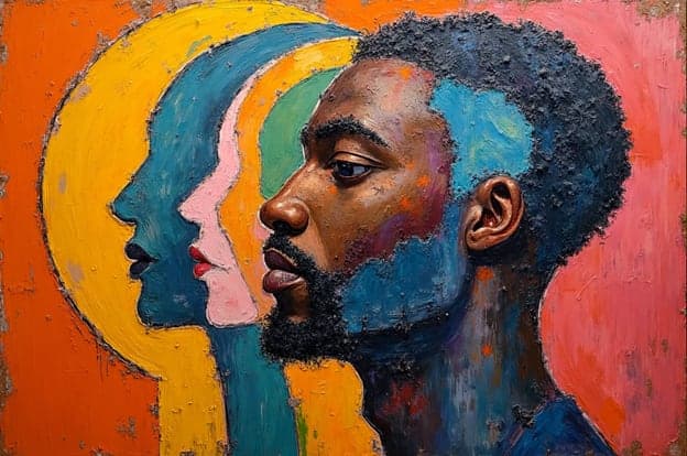 Man Profile Layered Silhouettes Textured Painting