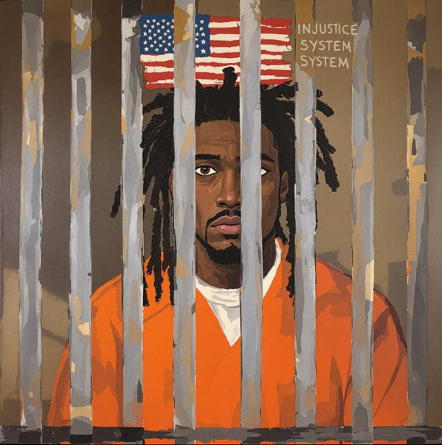 Man Jail Bars Dreadlocks Flag Injustice System Portrait