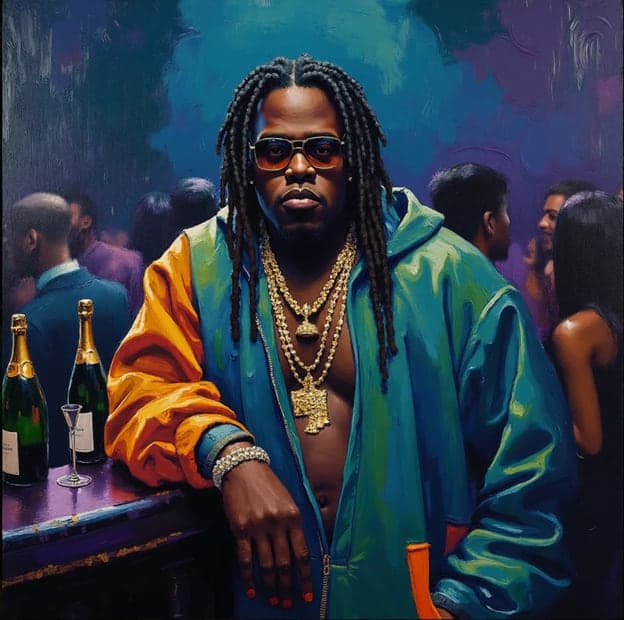 Dreadlocked Man Sunglasses Gold Chains Nightclub Scene Painting