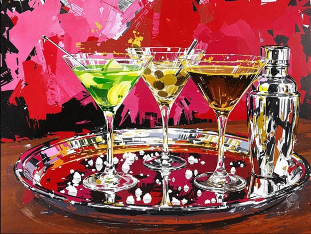 Martini Glasses Shaker Pop Art Red
