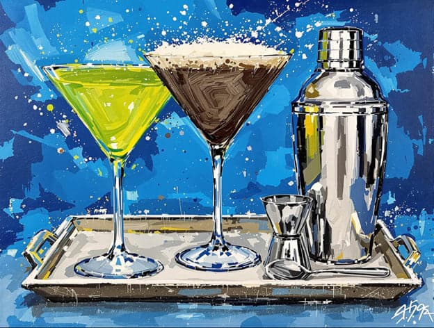 Martini Glasses Shaker Pop Art Blue