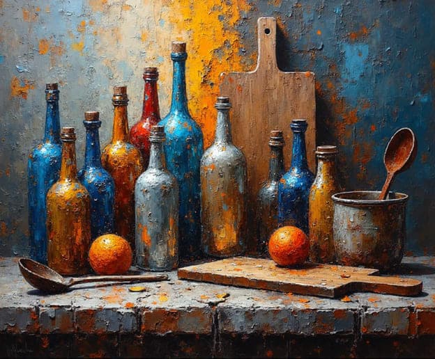 Bottles Jars Cutting Board Oranges