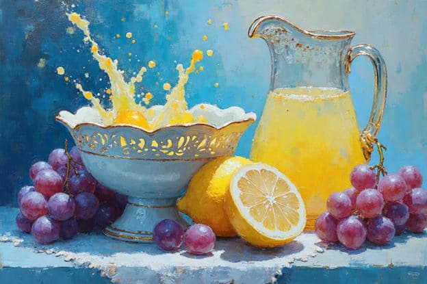 Lemonade Pitcher Splash Grapes Lemons