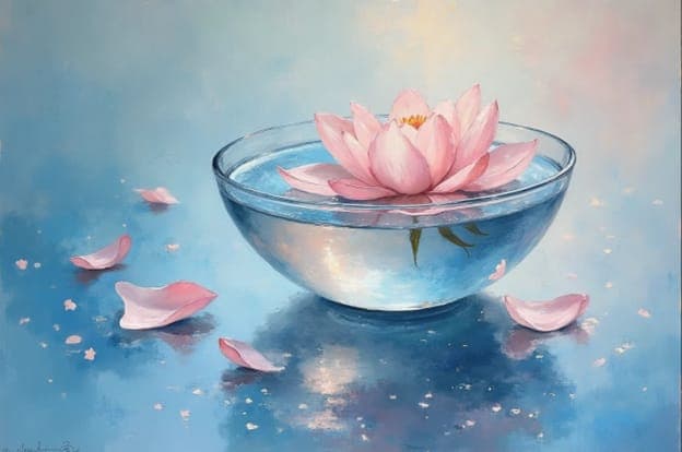 Glass Bowl Pink Lotus Flower Blue