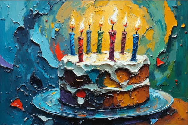 Birthday Cake Candles Impasto Blue Gold