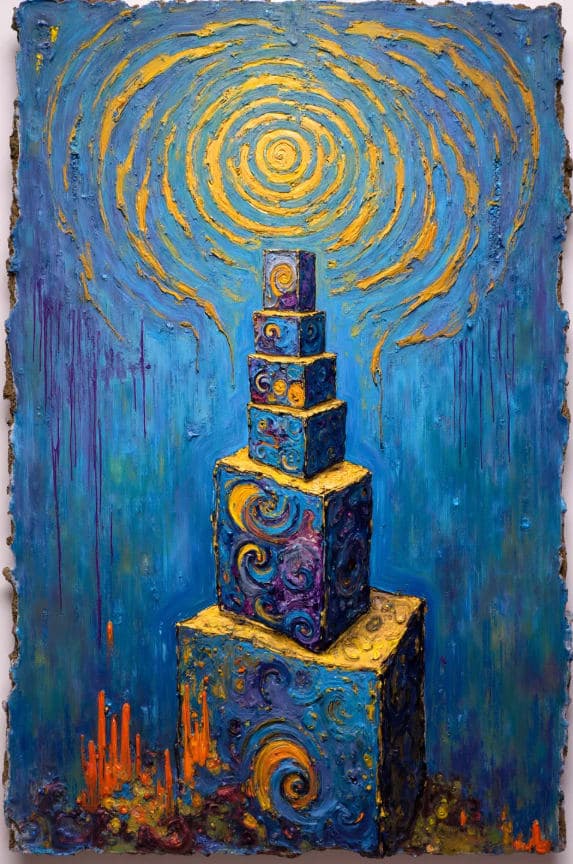 Stacked Mosaic Cube Tower Spiral Blue