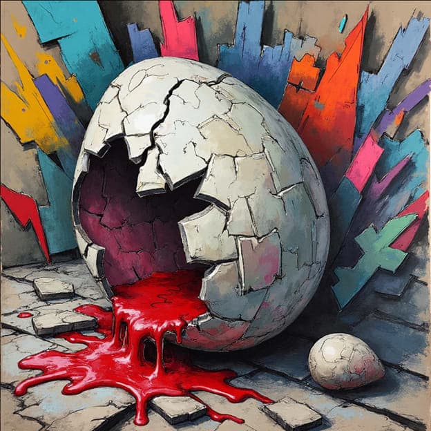 Cracked Gray Egg Bleeding Colorful Shards