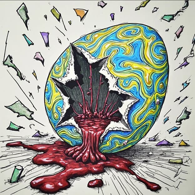 Cracked Swirl Egg Bleeding Roots Line Art