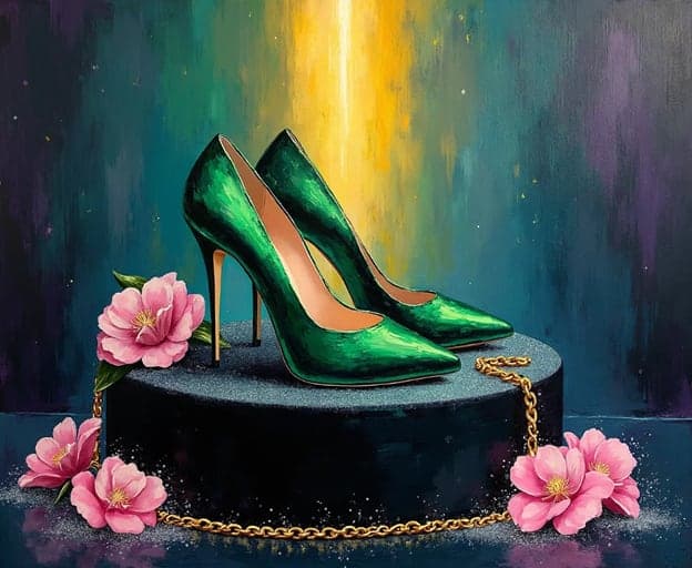 Green Heels Pedestal Pink Flowers Chain