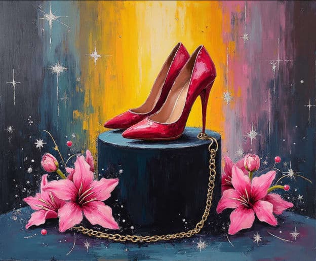 Red Heels Teal Pedestal Chain Lily Sparkles