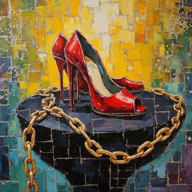 Red Peeptoe Heels Mosaic Pedestal Chain