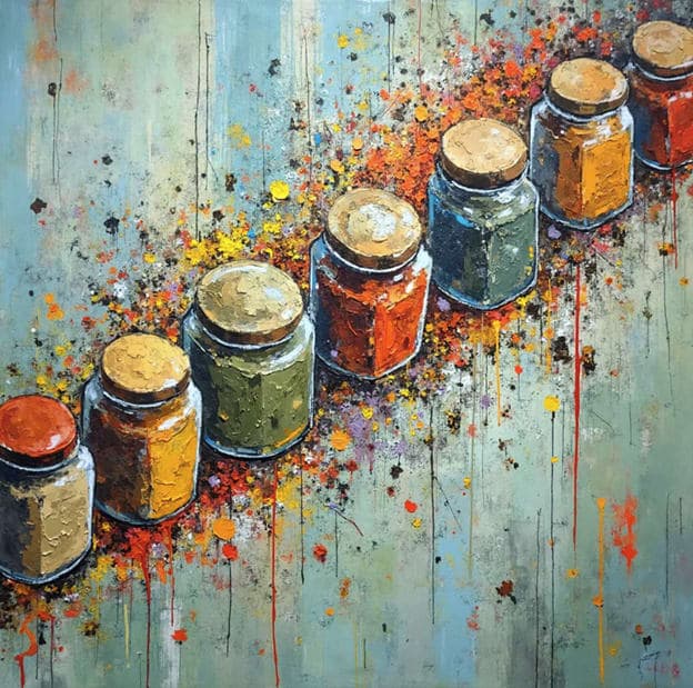 Spice Jars Row Splattered Mounds Gray