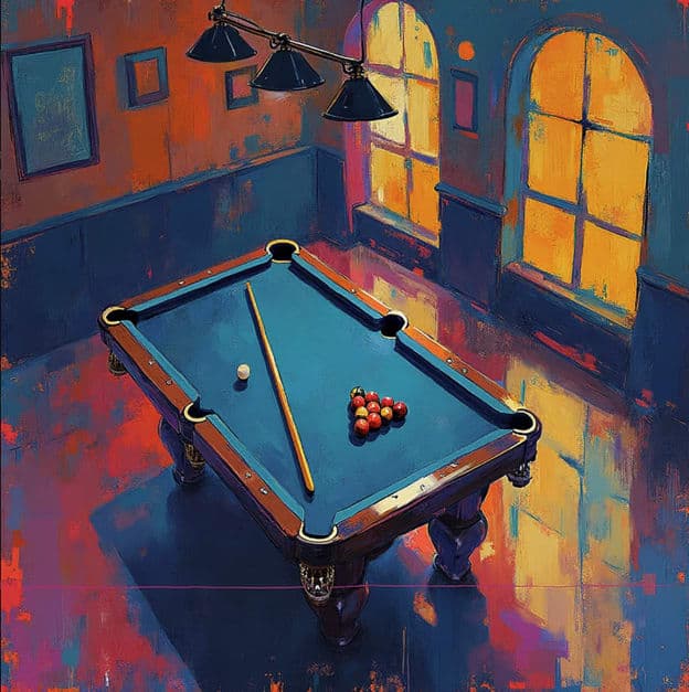 Pool Table Balls Cue Ornate Lamp Interior