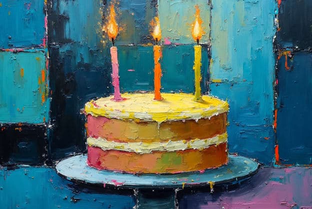 Birthday Cake Three Candles Blue Geometric