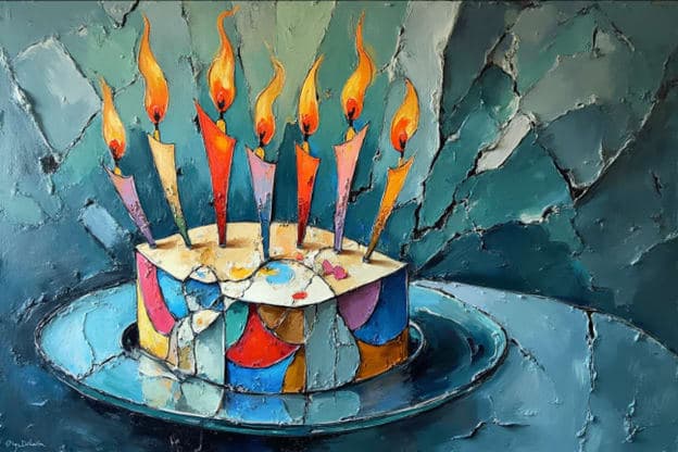 Cracked Mosaic Birthday Cake Candles Teal