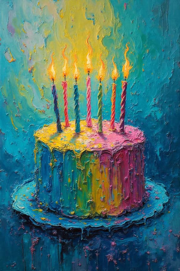 Birthday Cake Pink Yellow Blue Frosting Teal