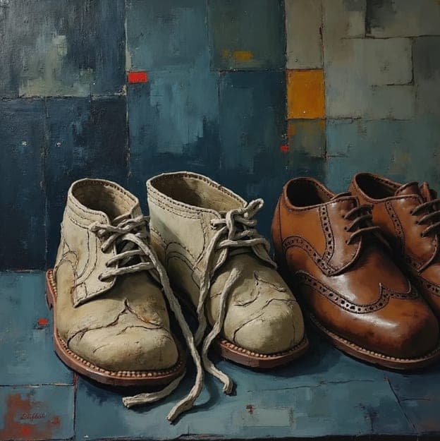 Worn Leather Boots Cream Brown Geometric