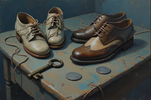 Oxford Shoes White Brown Key Coins Blue Table