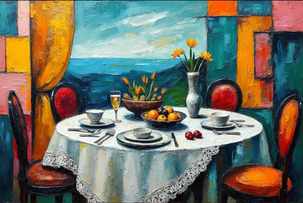 Cubist Dining Table Fruit Bowl Ocean View