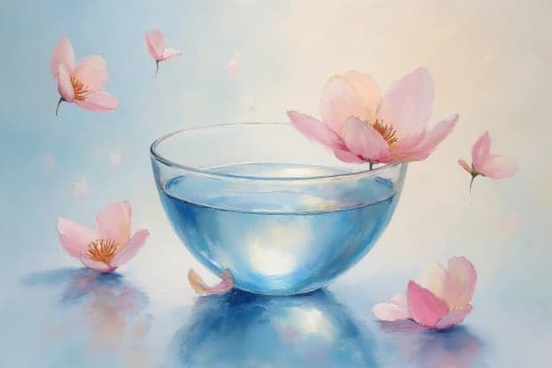 Glass Bowl Water Pink Petals Watercolor