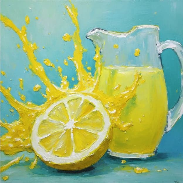 Lemon Splash Glass Pitcher Teal Background