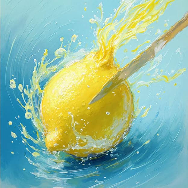 Knife Piercing Lemon Splash Blue Swirl