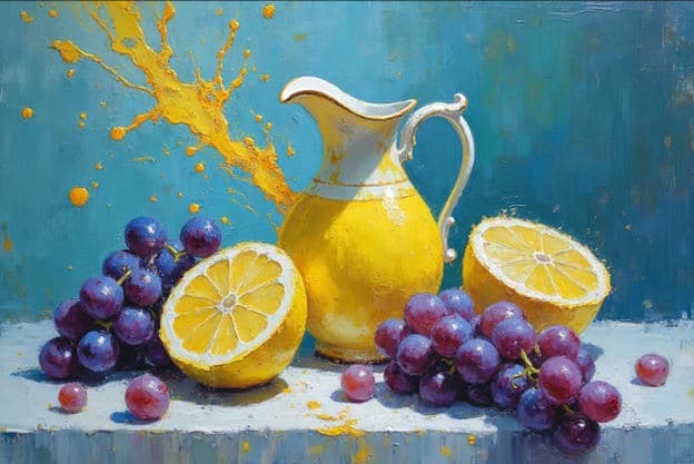 Yellow Pitcher Grapes Lemon Splash Blue