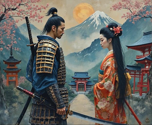 Samurai Armor Geisha Mount Fuji Cherry Blossoms