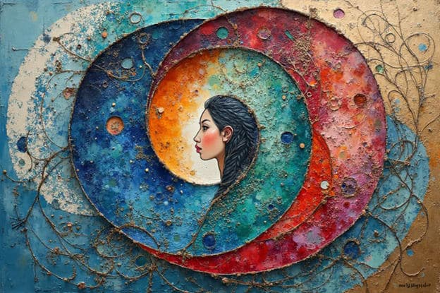 Spiral Swirl Woman Profile Celestial Concentric Circles