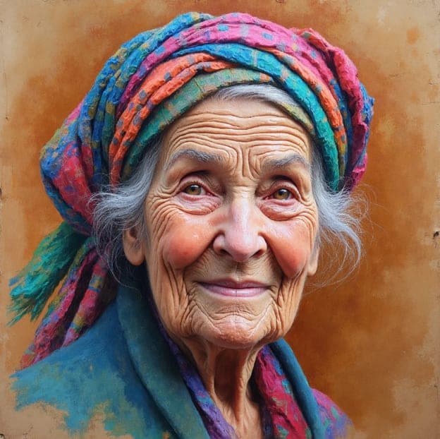 Elderly Woman Portrait Colorful Headscarf Variant