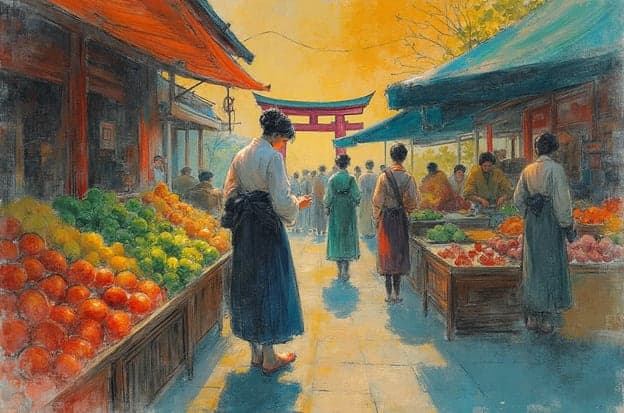 Market Street Torii Gate Fruit Vendor Stalls Figures